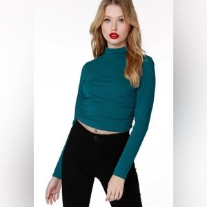 BOBI - SHIRRED MOC NECK TOP MYSTIC NWT